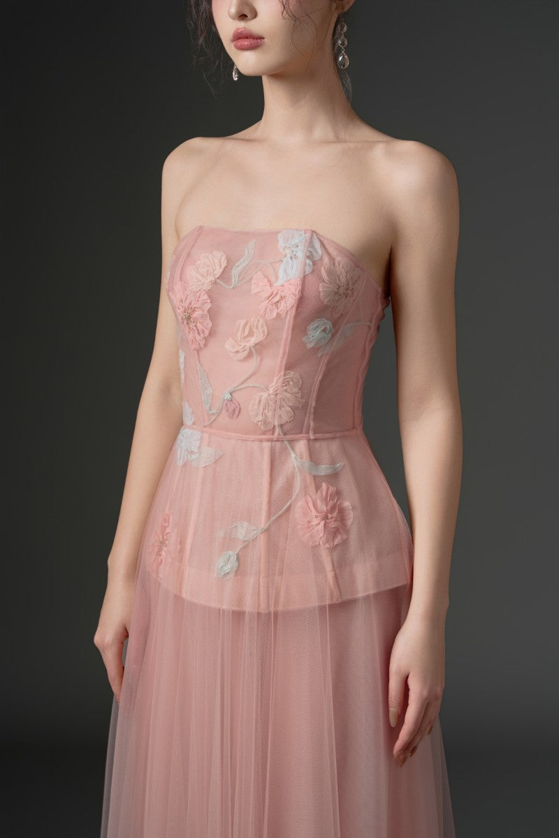 SAMAKA TULLE FLOWER DRESS IN LIGHT PINK - CULT MIA