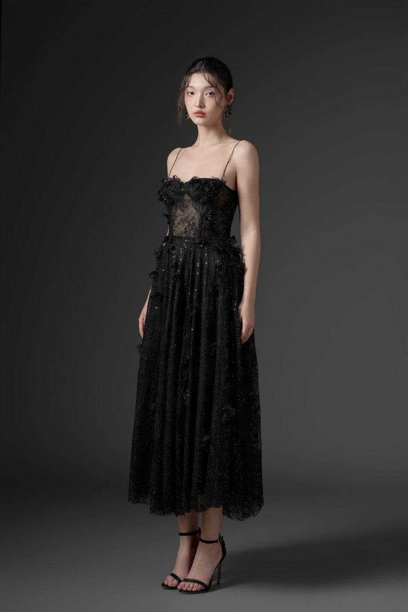 GHAZAL LACE STRAPPY DRESS IN BLACK - CULT MIA