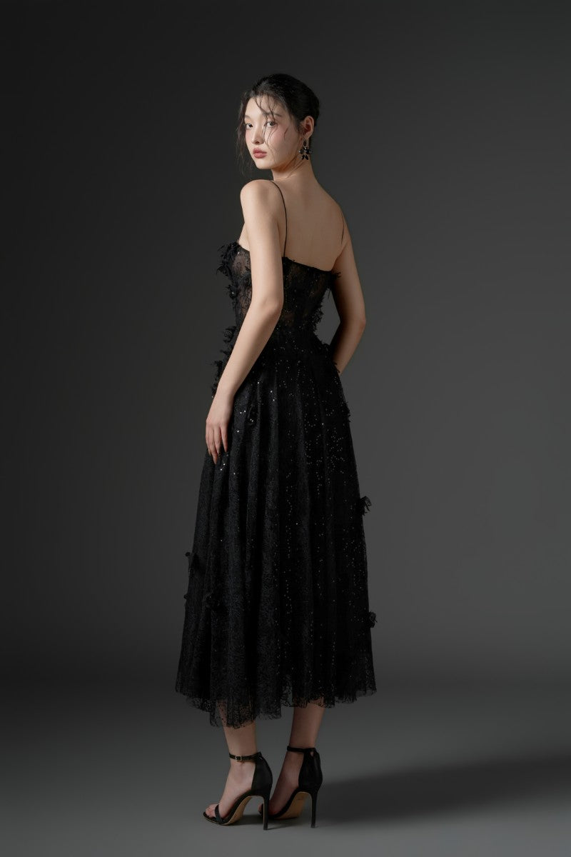 GHAZAL LACE STRAPPY DRESS IN BLACK - CULT MIA