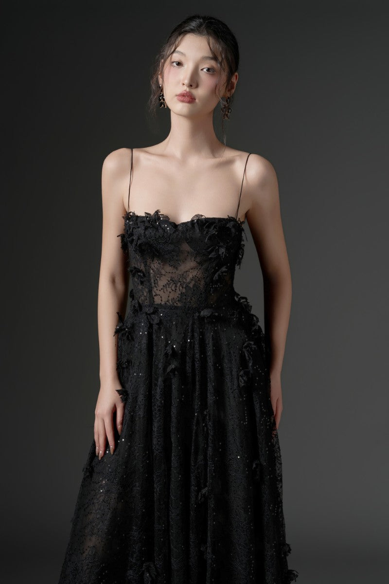 GHAZAL LACE STRAPPY DRESS IN BLACK - CULT MIA