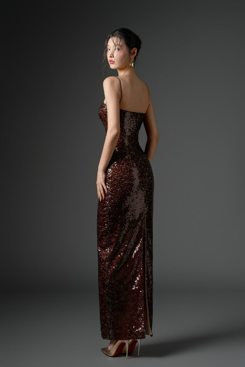 MAEZ SEQUIN DRESS IN BROWN - CULT MIA