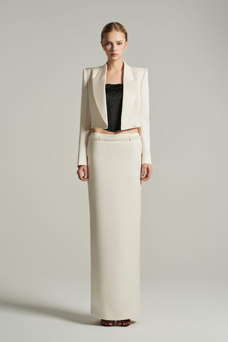 SILK LOW RISE MAXI SKIRT IN IVORY - CULT MIA