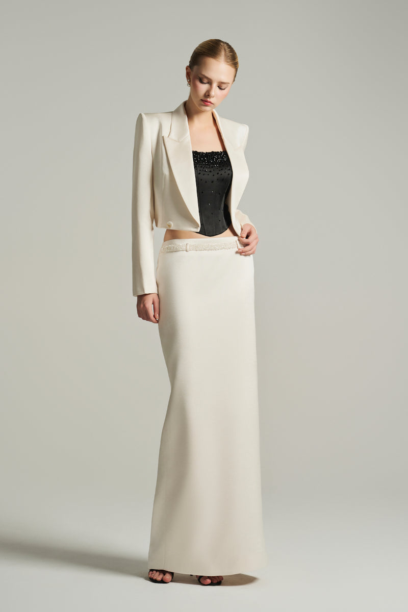 SILK LOW RISE MAXI SKIRT IN IVORY - CULT MIA