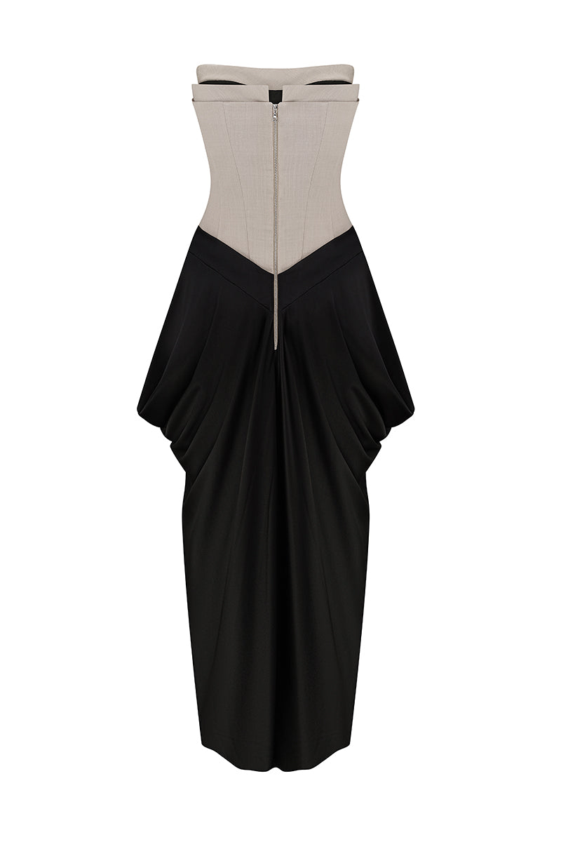 TAUPE CORSET DRESS WITH A SILK SKIRT - CULT MIA
