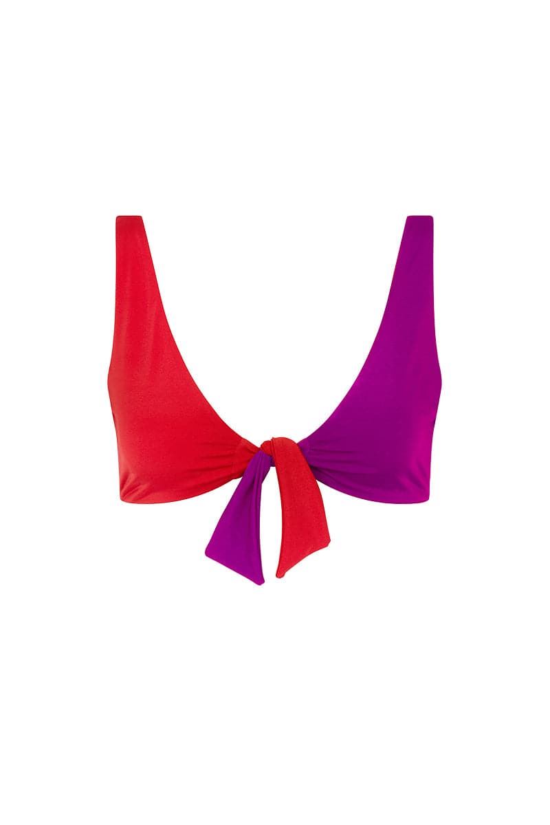 THE COLOR BLOCK BOW-TIE TOP AND GOJI RED CLASSIC BRIEF BIKINI - CULT MIA