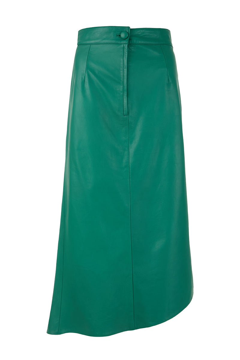 TUBE PETAL LEATHER SKIRT IN MILANO GREEN - CULT MIA
