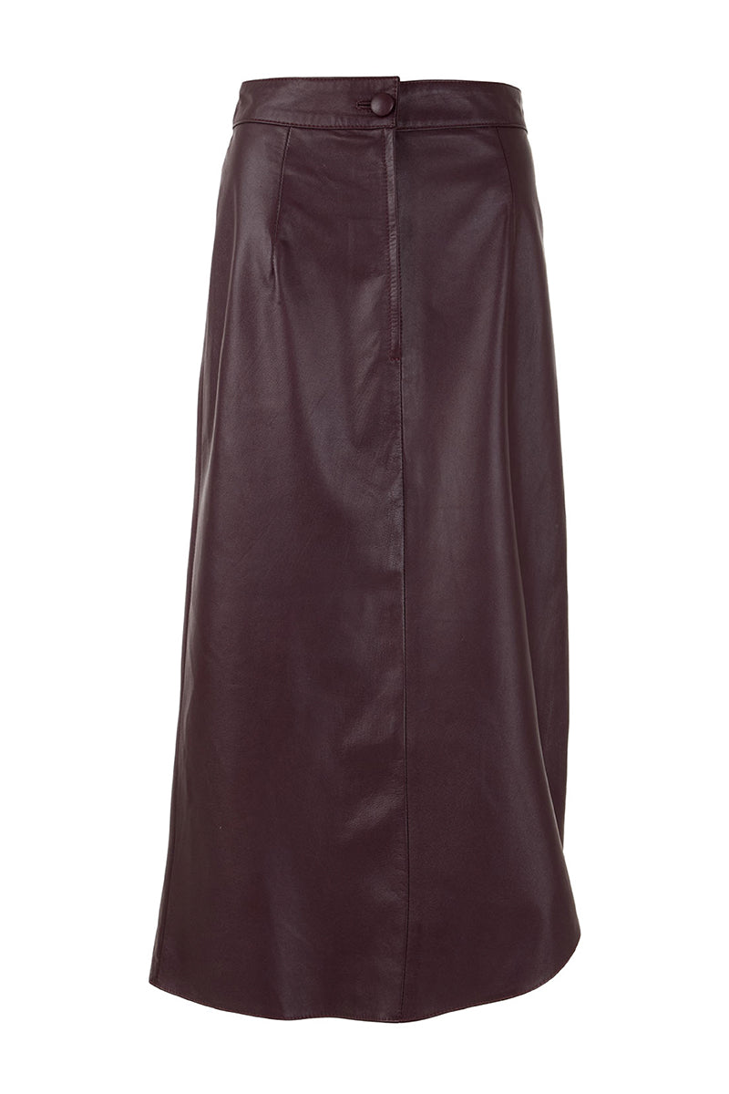 TUBE PETAL LEATHER SKIRT IN WINE RED - CULT MIA