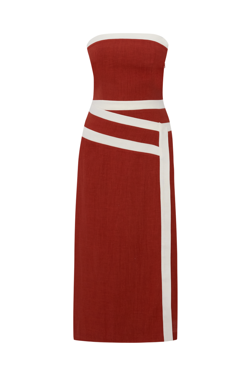red linen strapless dress Strapless Linen Mini Dress