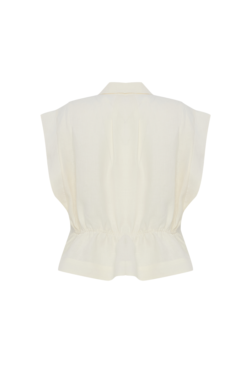 GALIA ECRU LINEN TIE SHORT SLEEVE SHIRT - CULT MIA