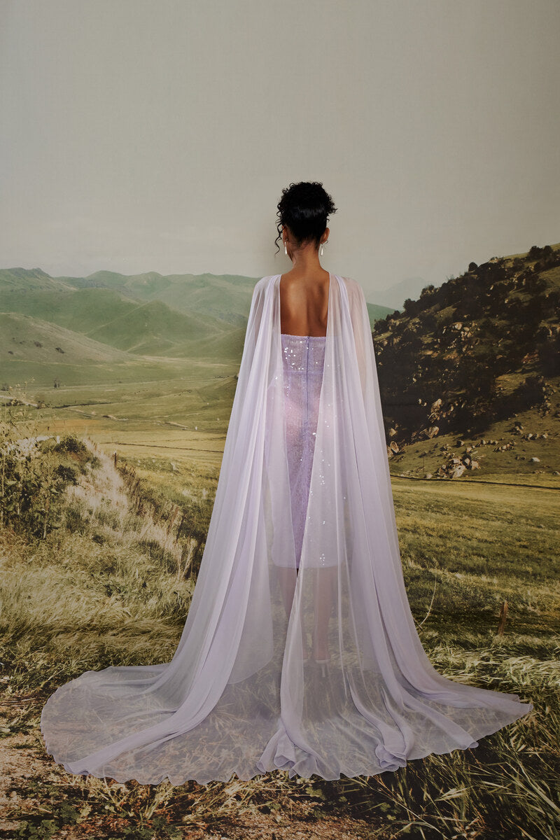 OPHELIA STRAPLESS SEQUIN GOWN WITH CAPE - CULT MIA