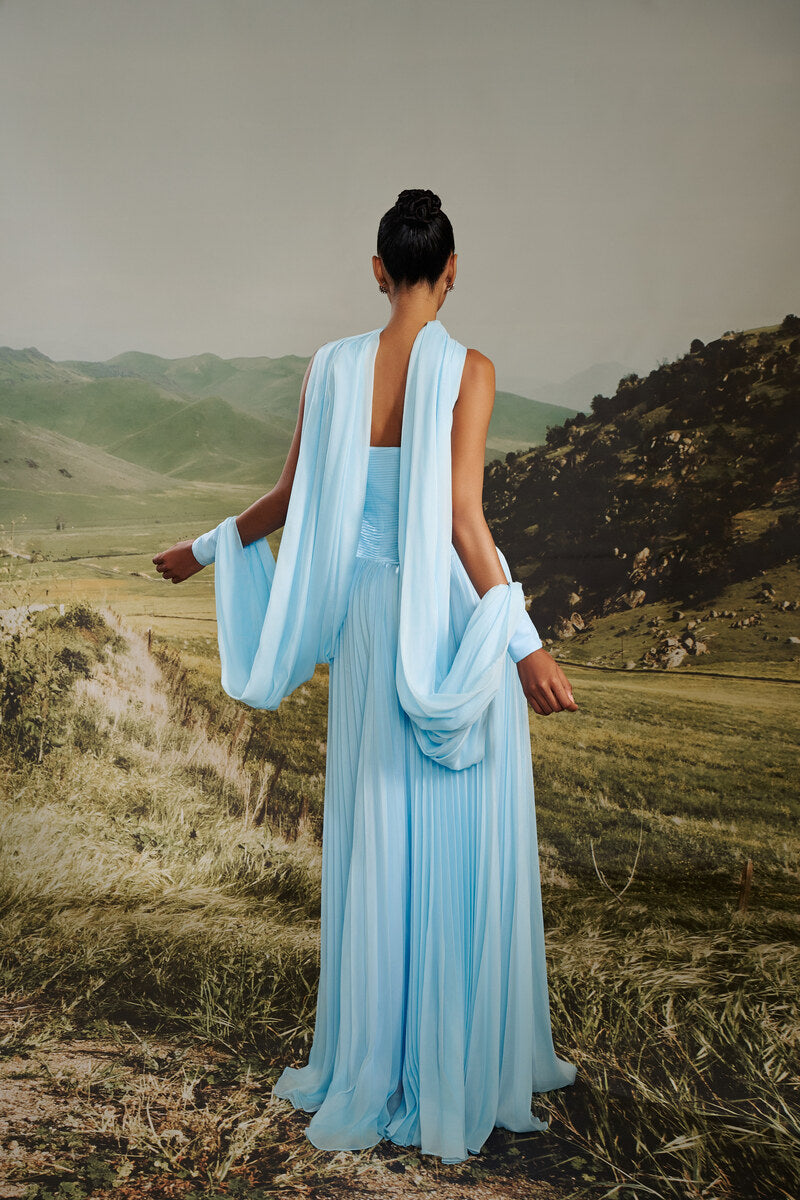 AURELIA PLEATED CHIFFON GOWN WITH CAPE - CULT MIA