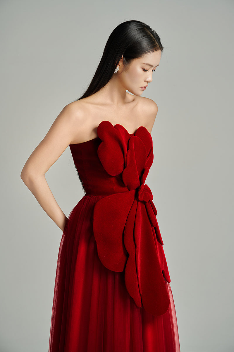 CULT MIA X HAPPY CLOTHING FLORAL VELVET AND ORGANZA MAXI DRESS IN RED - CULT MIA