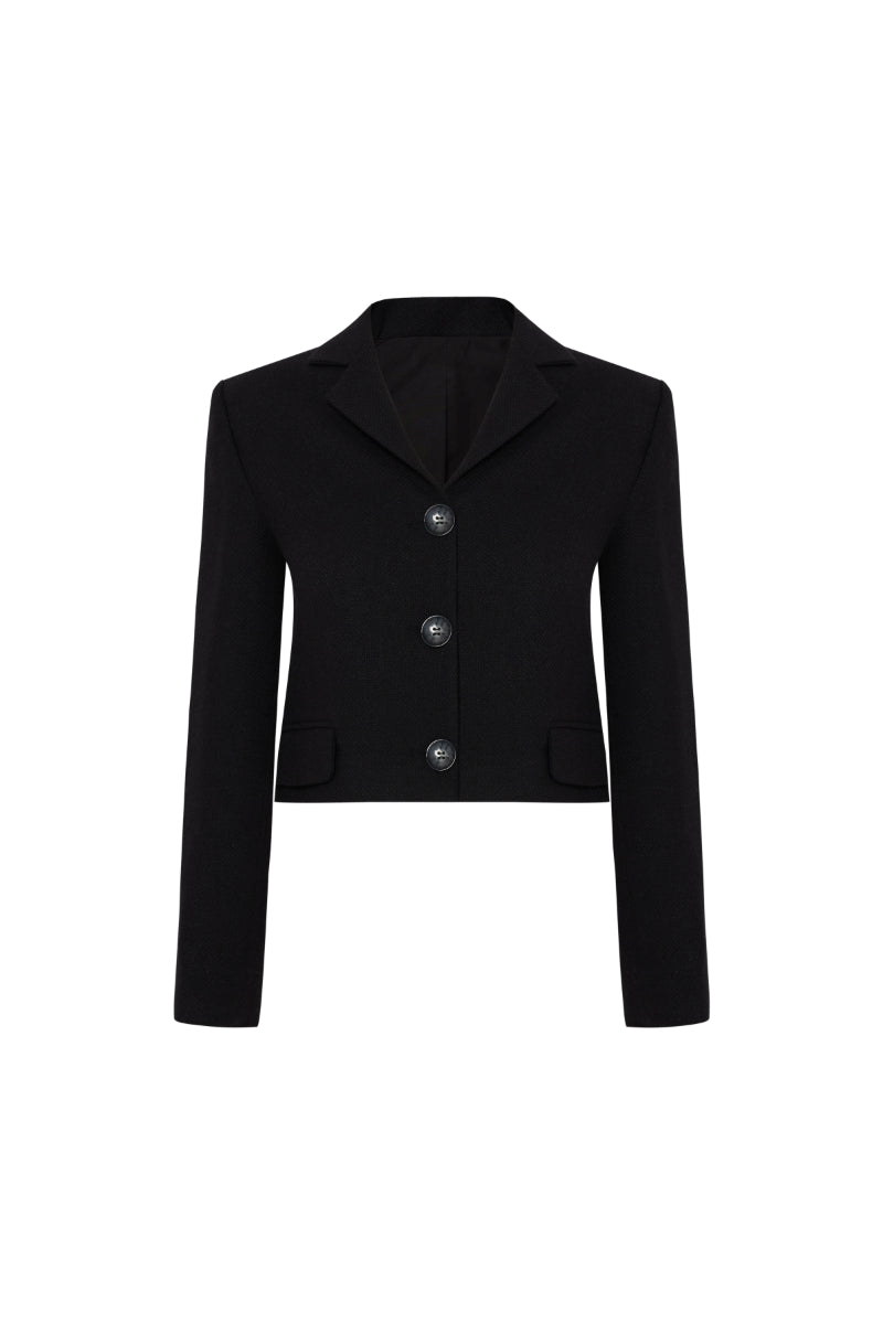 TARA BLACK WOOL CROP JACKET - CULT MIA