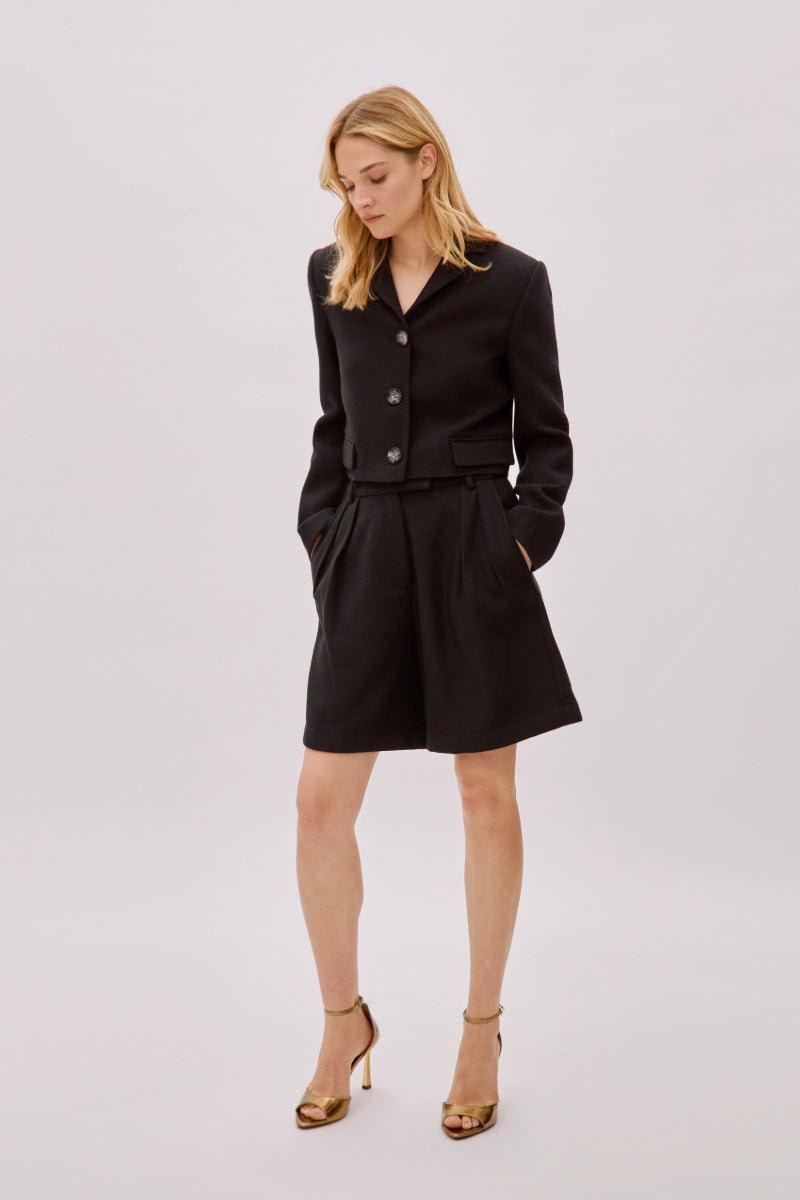 TARA BLACK WOOL CROP JACKET - CULT MIA