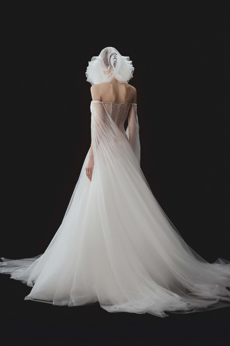 OFF-SHOULDER TULLE WEDDING DRESS IN WHITE - CULT MIA