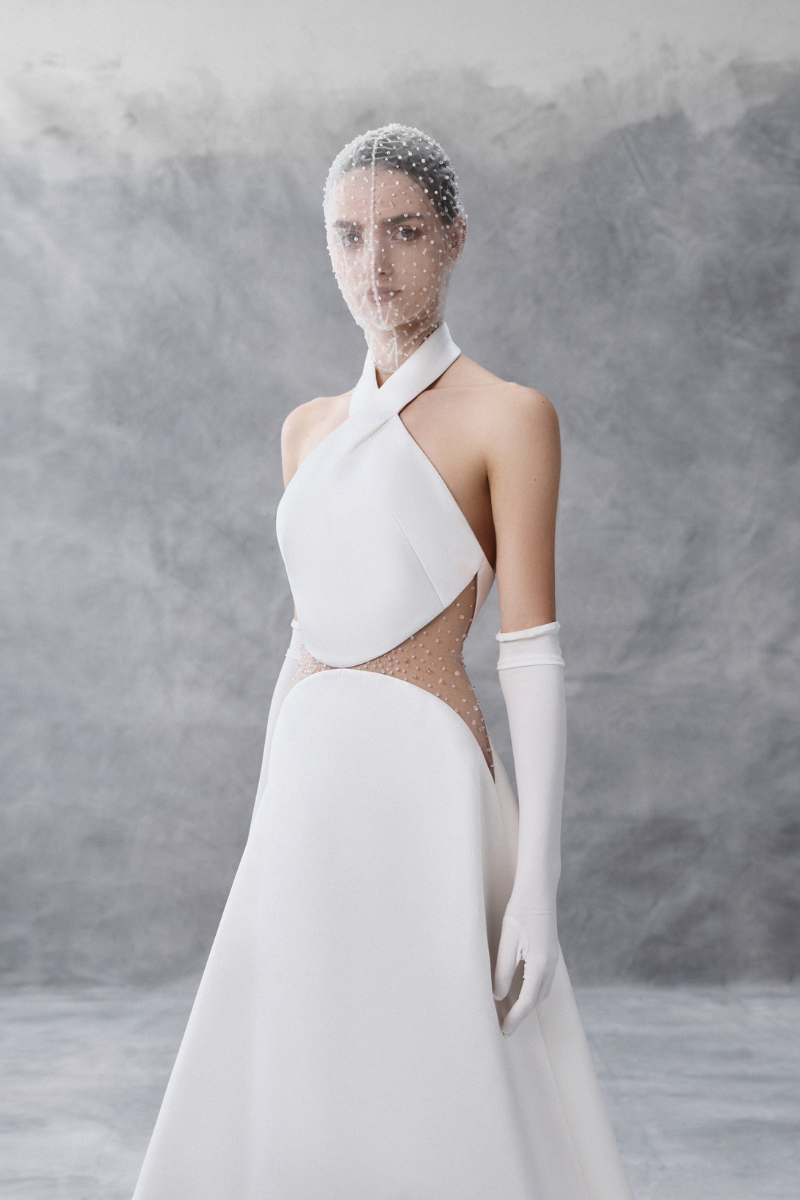 HALTERNECK A-LINE DRESS WITH CUTOUT MIDWAIST - CULT MIA
