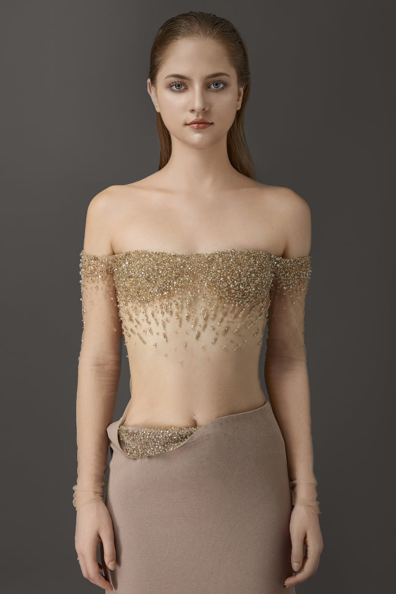 ELEGANT SHEER LONG DRESS WITH EMBROIDERED - CULT MIA