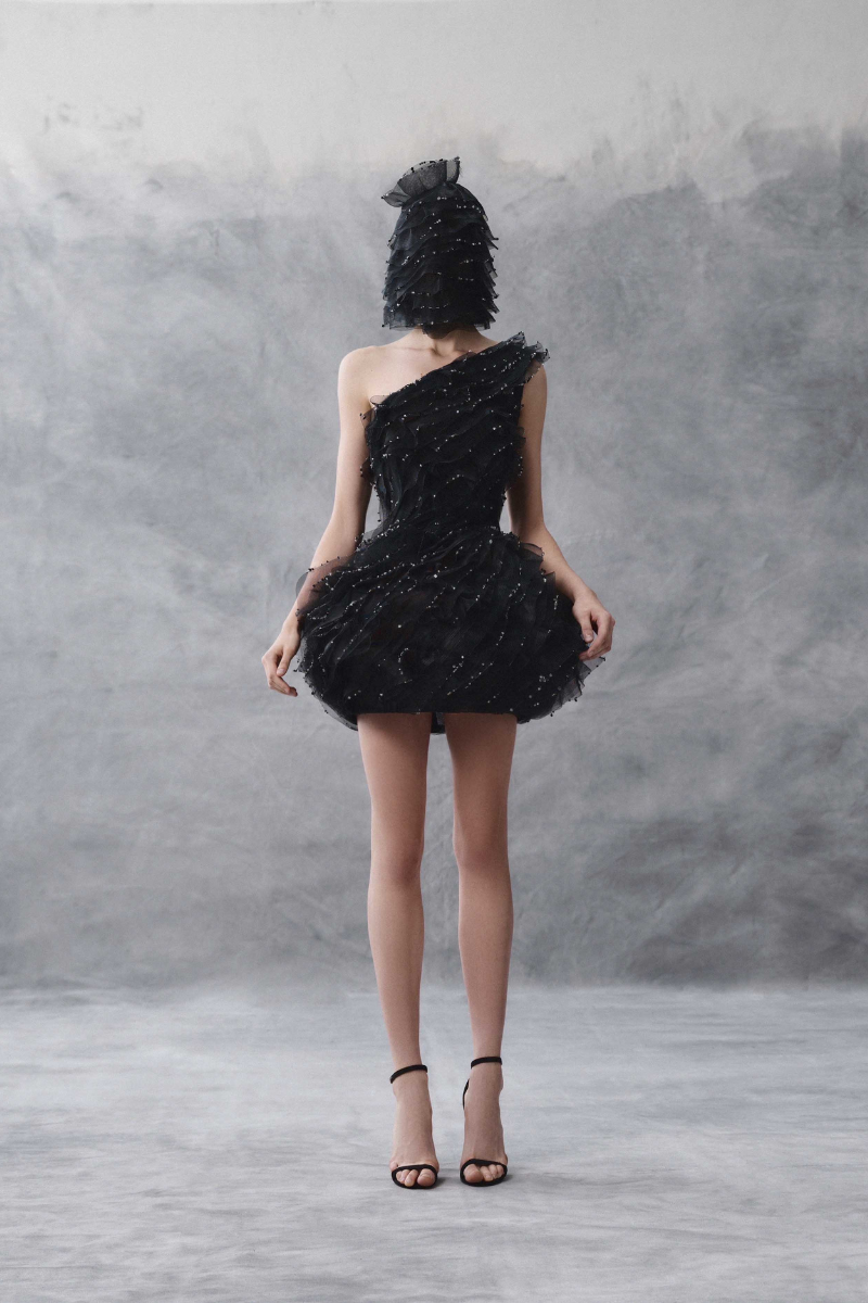 ASYMMETRIC BALLOON BUSTIER DRESS IN BLACK - CULT MIA