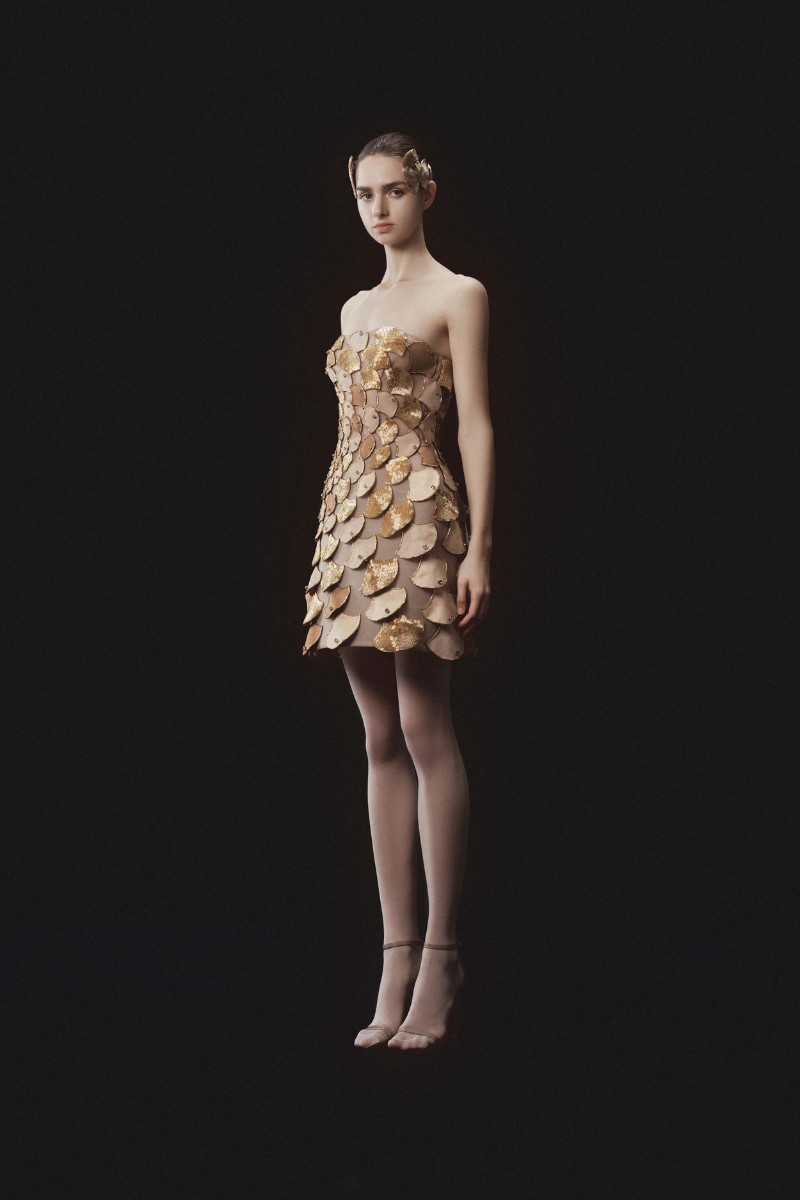 RADICALLY SCALED SLEEVELESS BUSTIER DRESS IN BEIGE - CULT MIA
