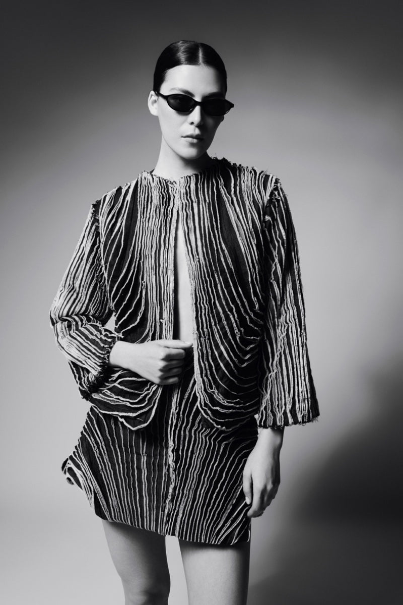 DENIM STRIP JACKET - CULT MIA