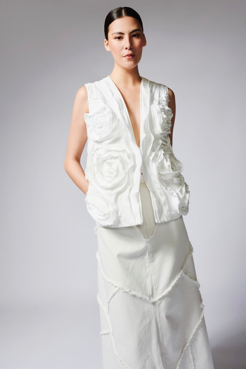 CUTS DENIM SKIRT IN IVORY - CULT MIA