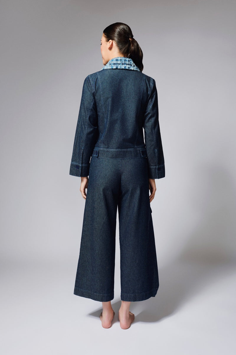 WOVEN COLLAR DENIM JACKET - CULT MIA