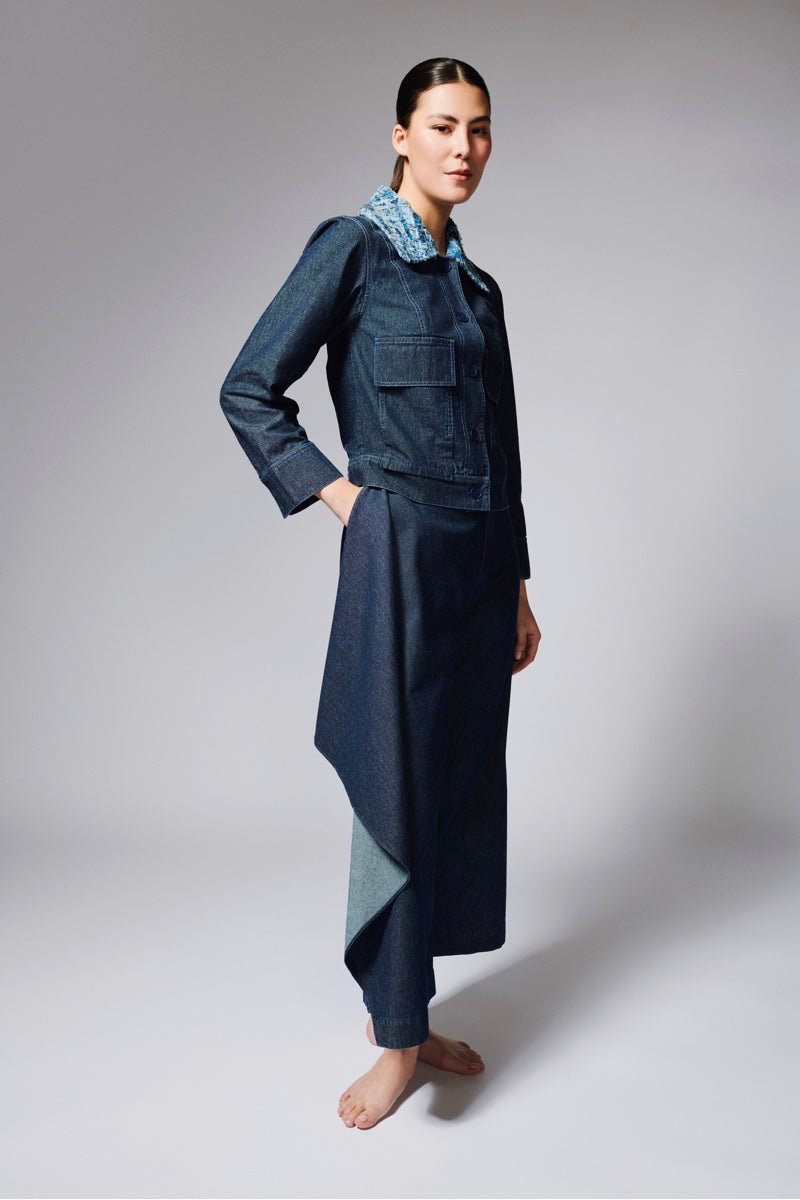 WOVEN COLLAR DENIM JACKET - CULT MIA