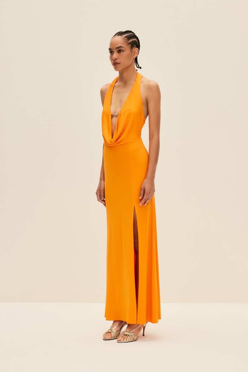 PLUNGE MAXI DRESS IN BRIGHT ORANGE - CULT MIA