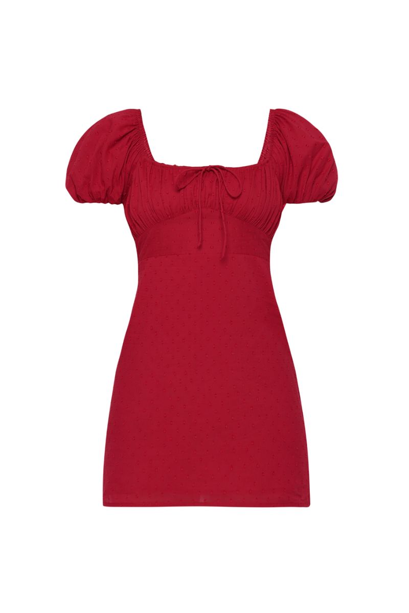 cherry red dress short Red Gingham Short Cottagecore Dress with Short Sleeves Cherry Gingham / Small