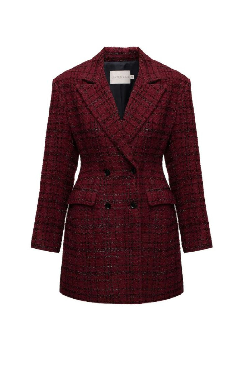 tailored blazer midi dress Champagne Black Notched Lapel A Line Midi Fitted Blazer Dress with Sash