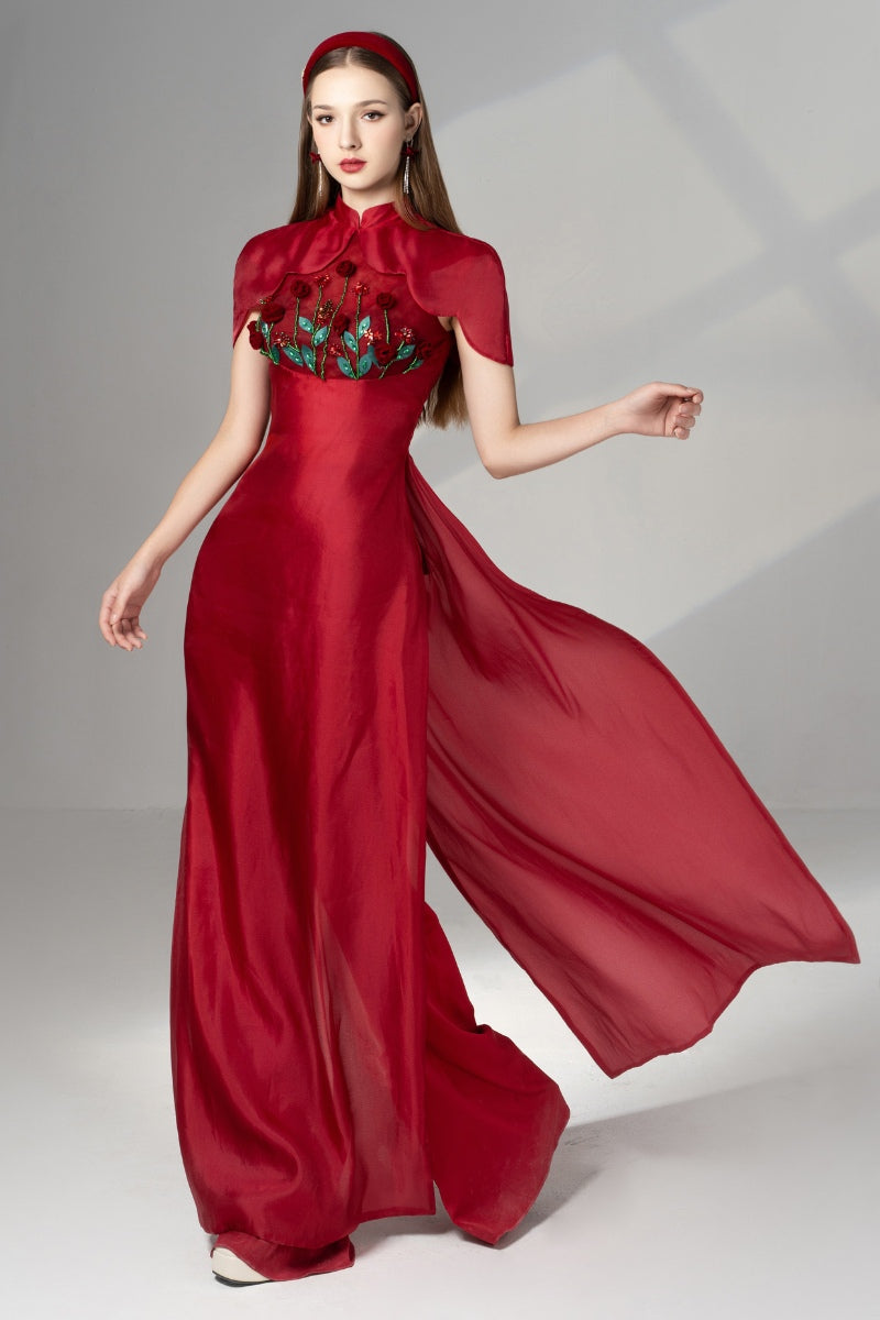 BRIANNA SHEATH SILK ORGANZA MAXI AO DAI AND PANTS - CULT MIA