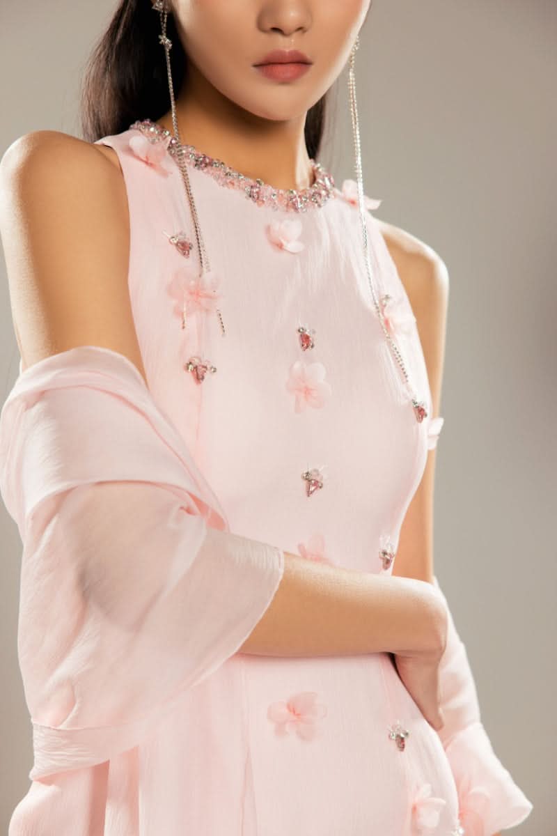 PINK LAYERED ORGANZA MAXI DRESS - CULT MIA