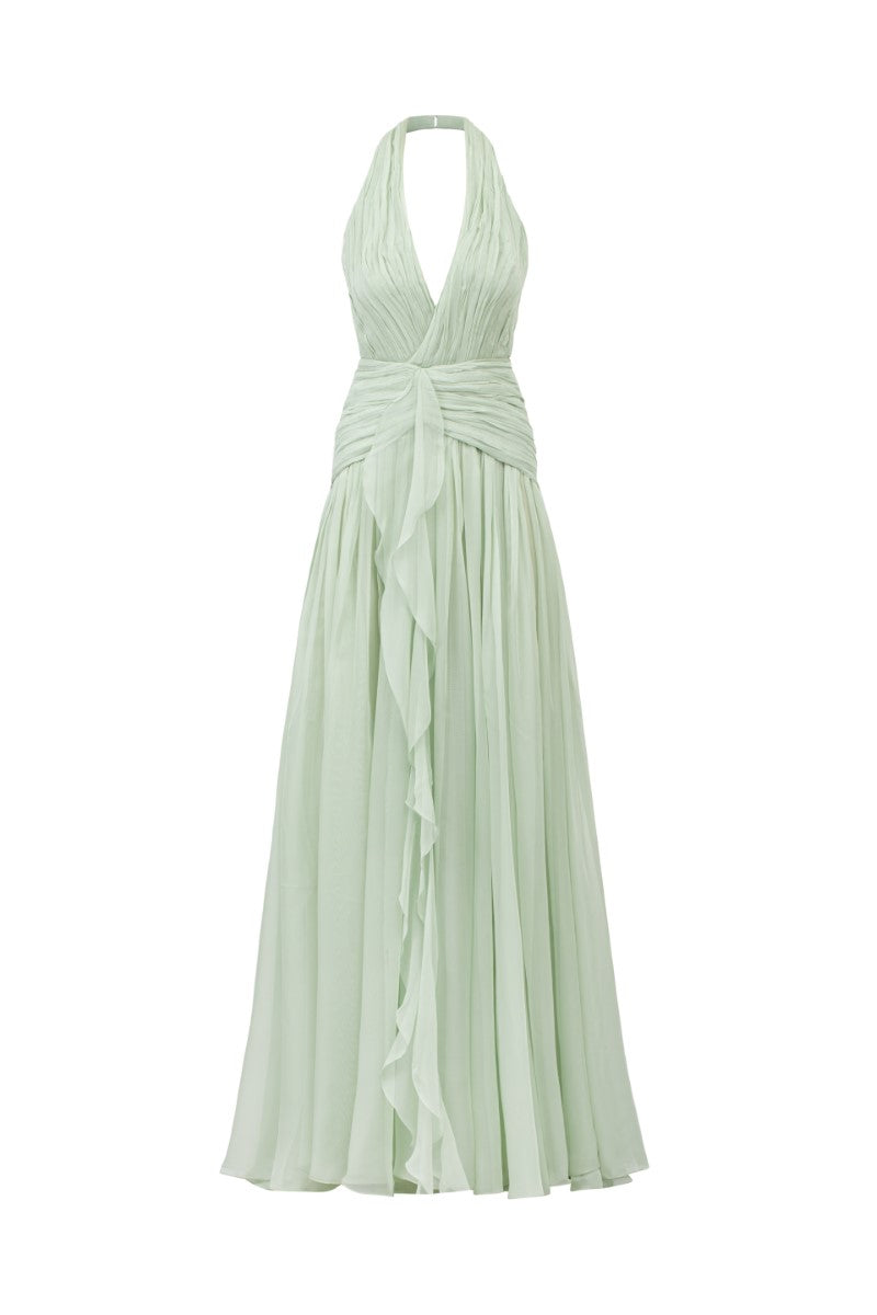 DOROTHEA MINT SILK PLEATED DRESS - CULT MIA