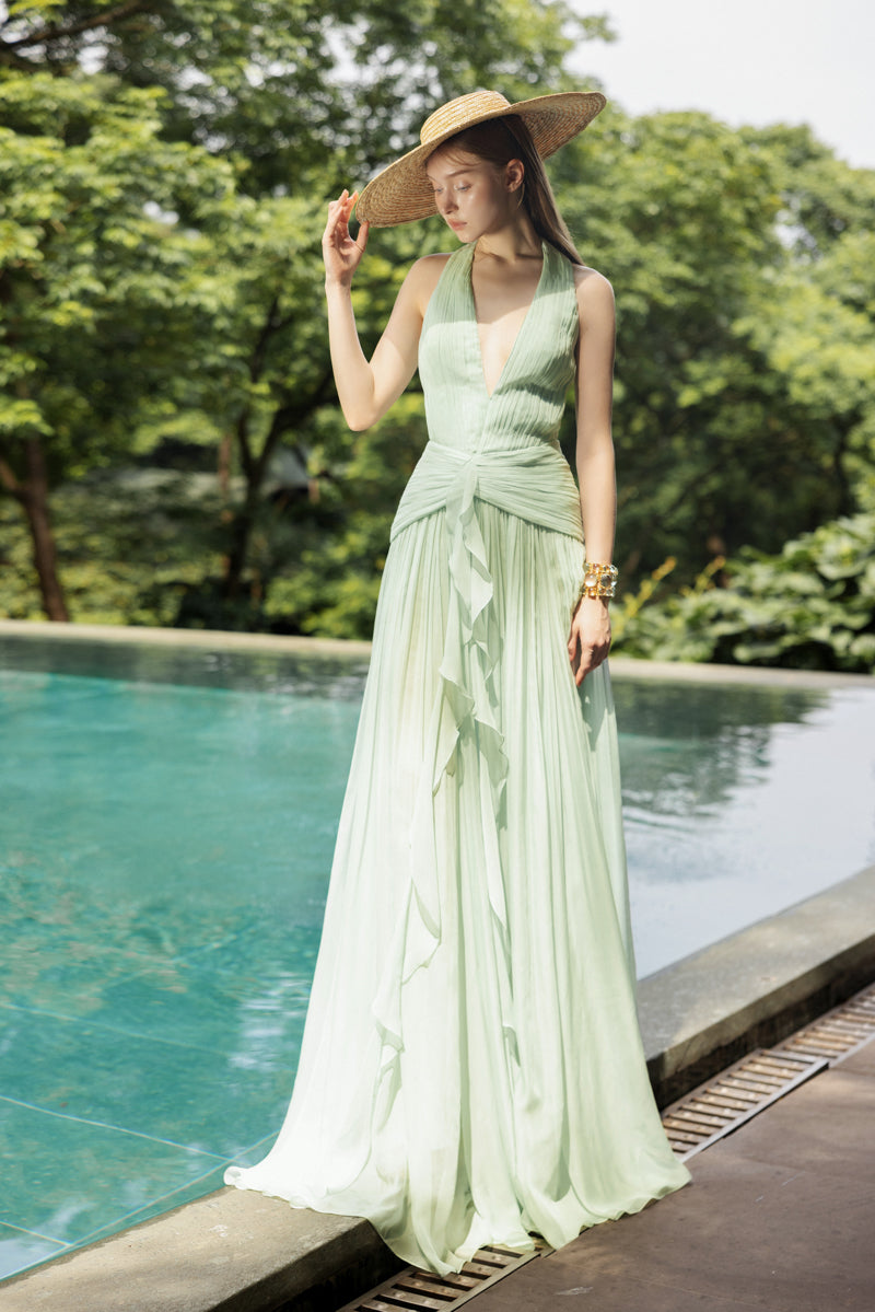 DOROTHEA MINT SILK PLEATED DRESS - CULT MIA