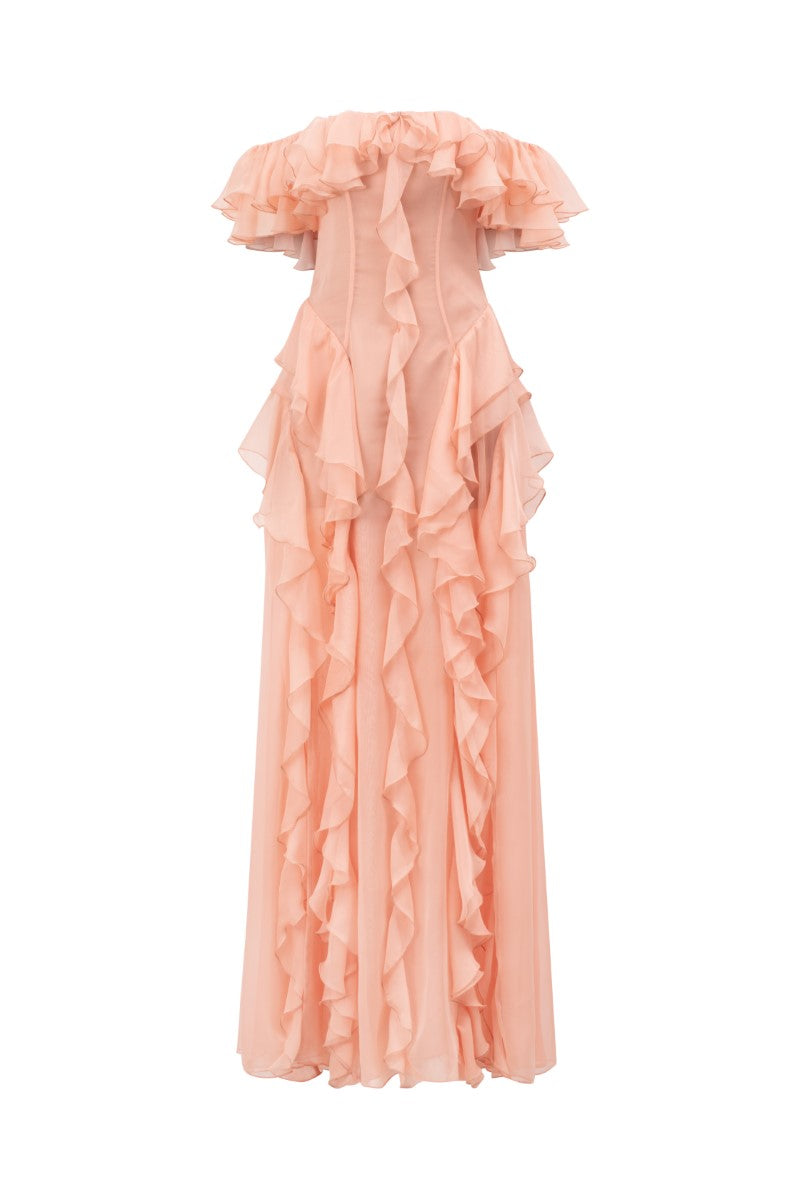 21SIX Elisabeth Peach Fuzz Silk Ruffles Dress | Cult Mia 21SIX Elisabeth Peach Fuzz Silk Ruffles Dress | Cult Mia
