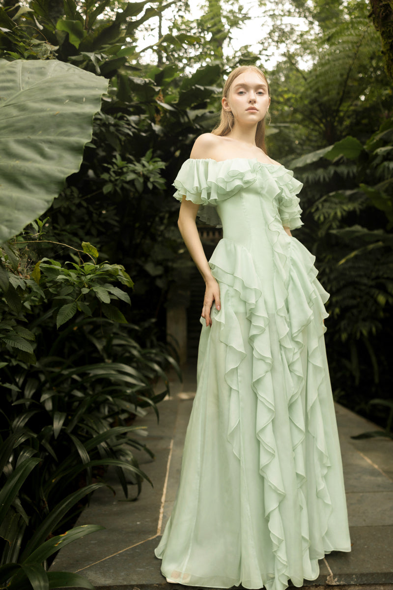 ELISABETH MINT SILK RUFFLES DRESS - CULT MIA