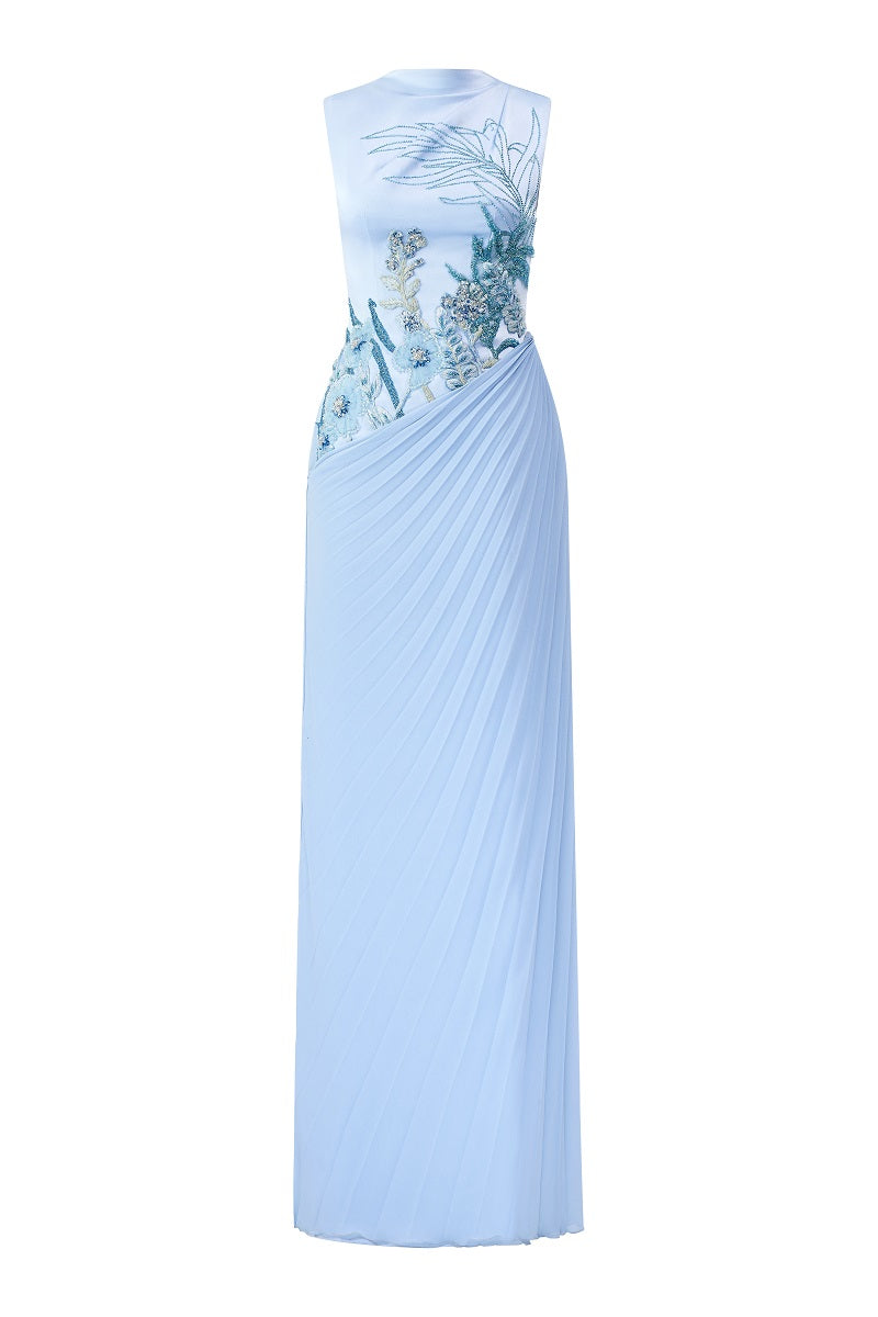 SLEEVELESS CHIFFON MAXI DRESS IN BLUE | CULT MIA