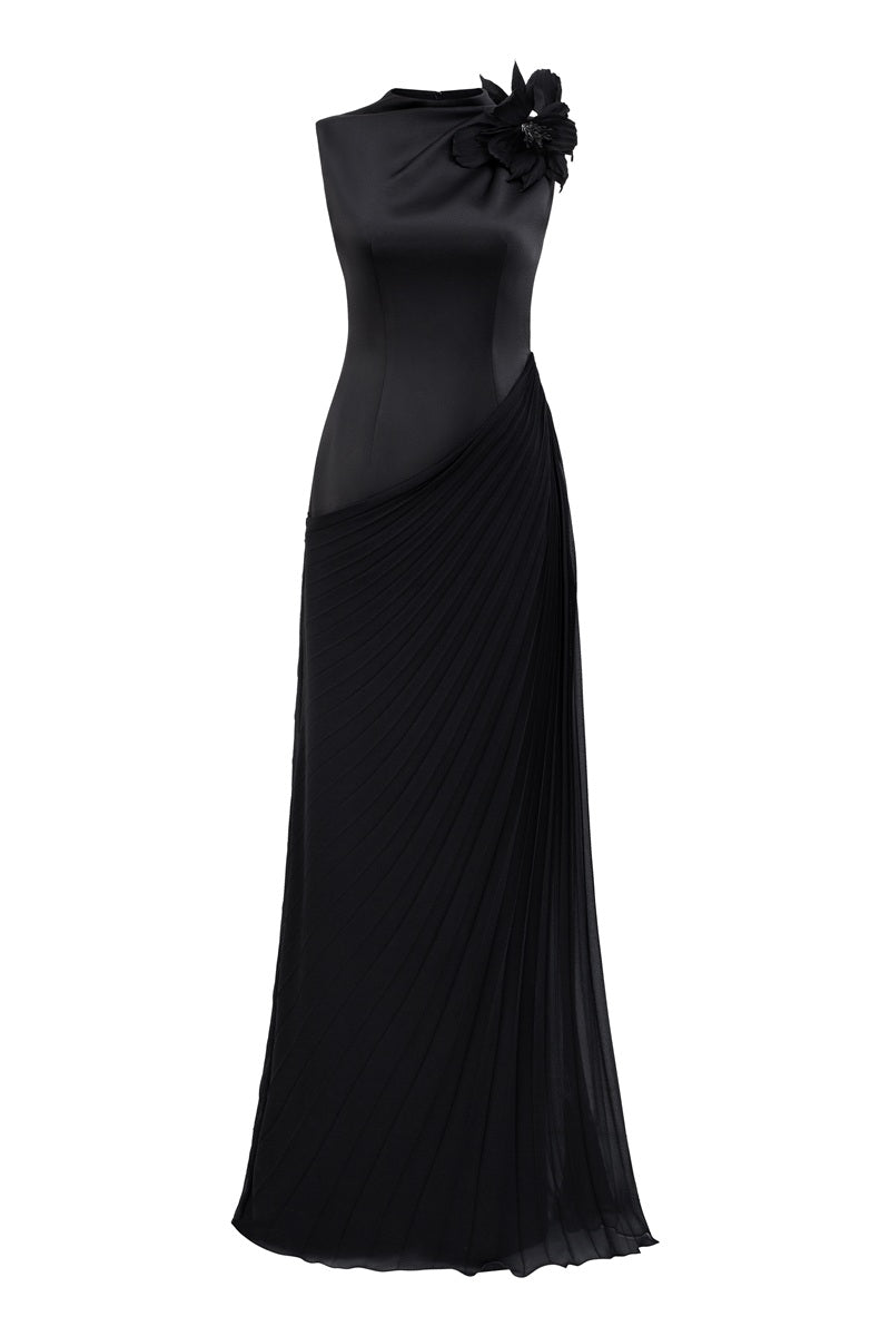 CHIFFON HIGH NECK GOWN IN BLACK | CULT MIA