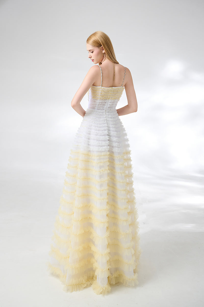 BEIGE FIT AND FLARE ORGANZA GOWN - CULT MIA