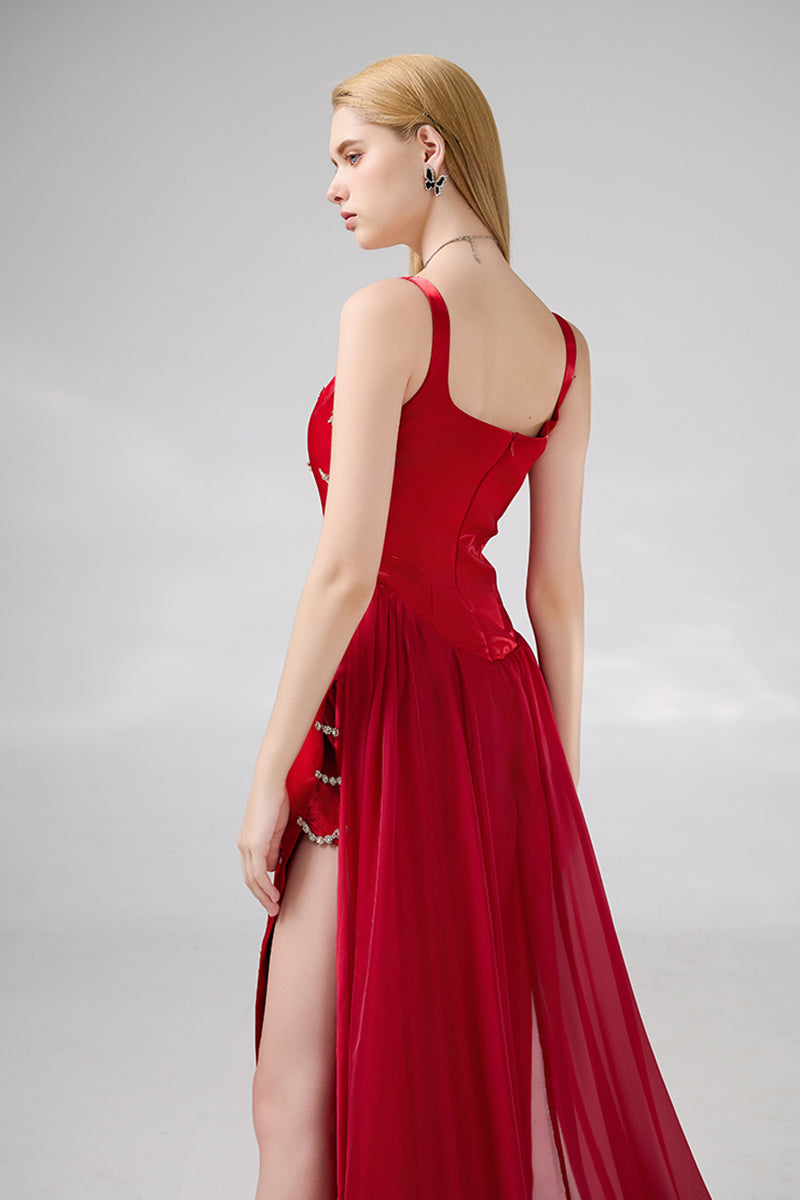 RED STRAIGHT LONG DRESS - CULT MIA