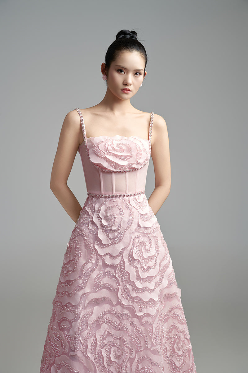 PINK FLOWER WAVE A LINE MAXI DRESS - CULT MIA