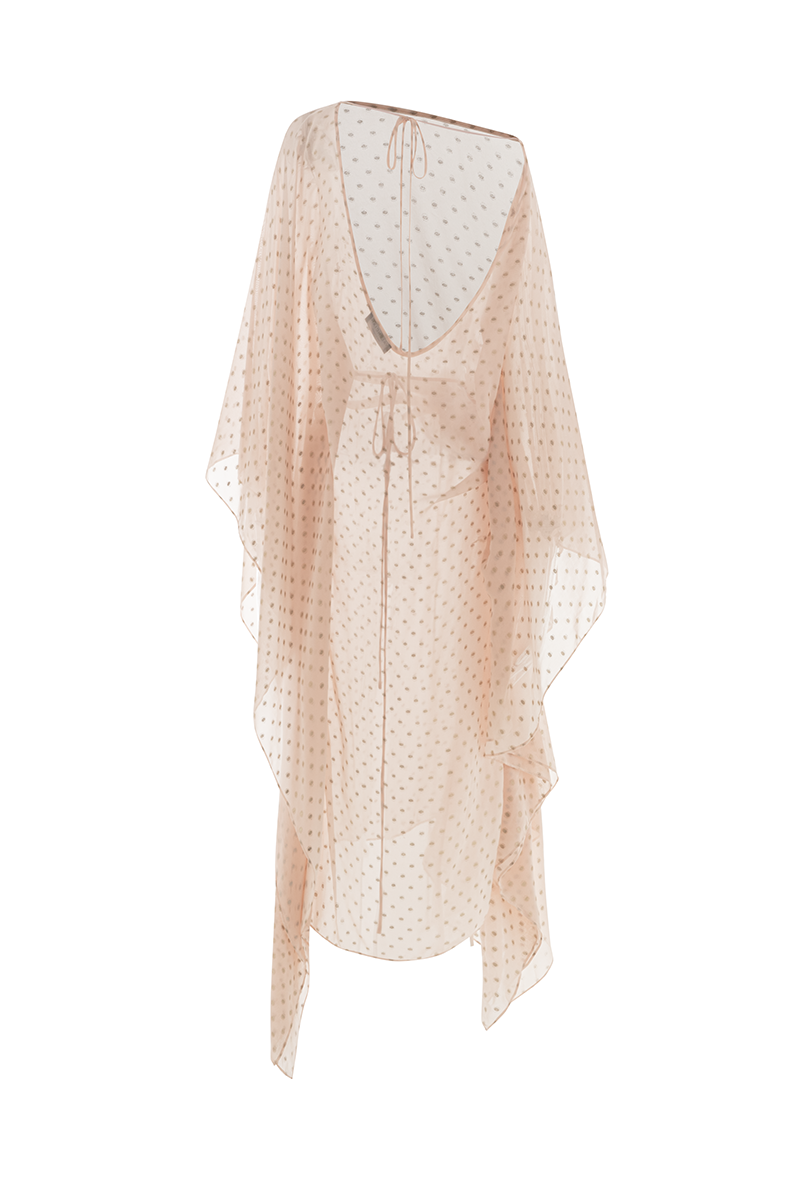 SHEER COVER-UP WITH FLORAL APPLIQUES IN SOFT BEIGE - CULT MIA