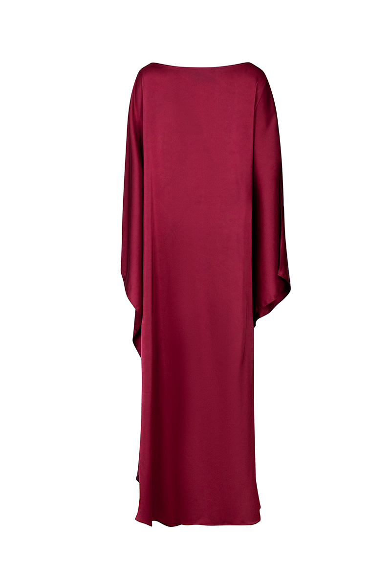 BOAT NECK FLOWER RUCHED MAXI DRESS IN RED - CULT MIA