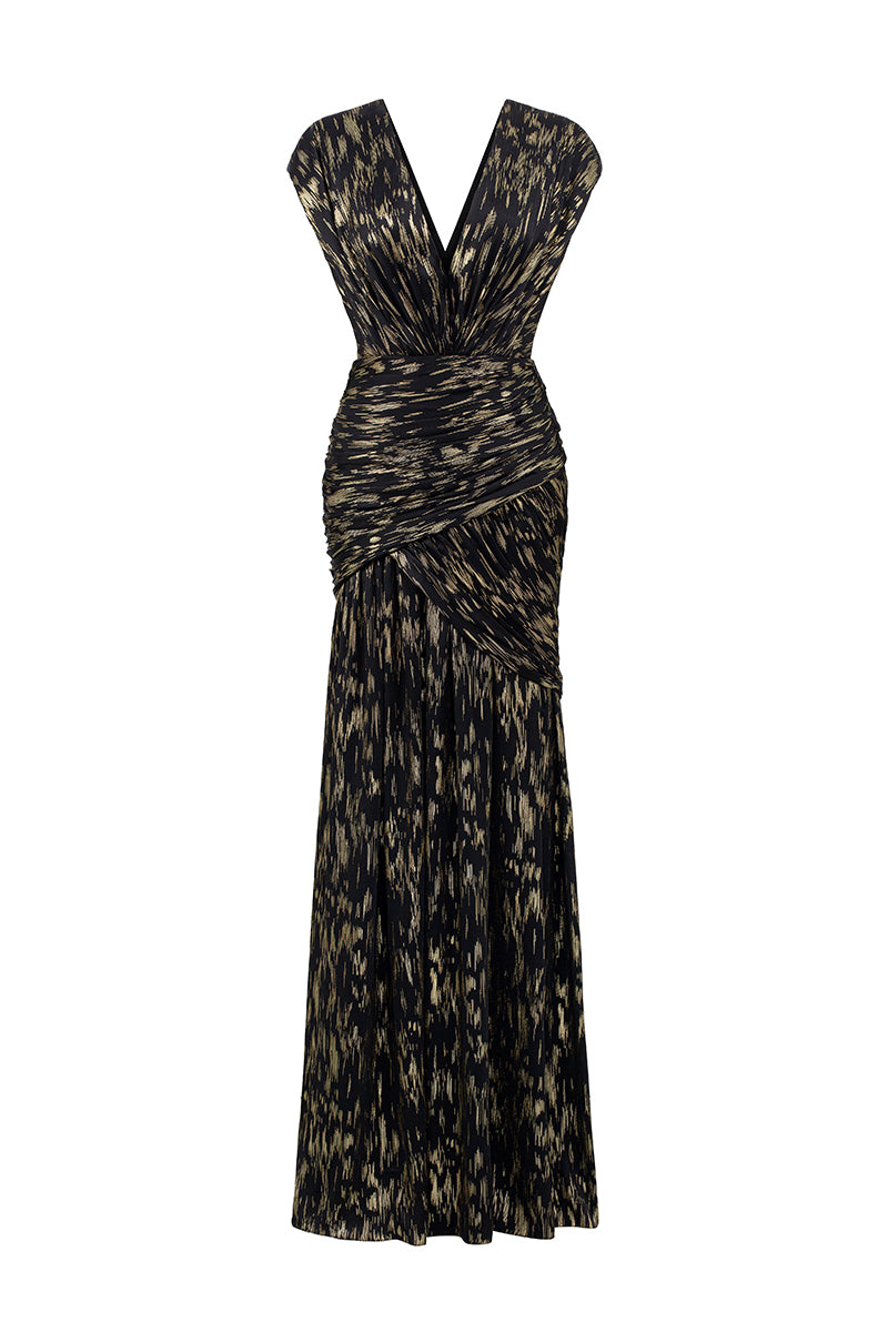 METALLIC STRIPED CHIFFON MAXI DRESS IN BLACK | CULT MIA | I.H.F METALLIC STRIPED CHIFFON MAXI DRESS IN BLACK | CULT MIA | I.H.F