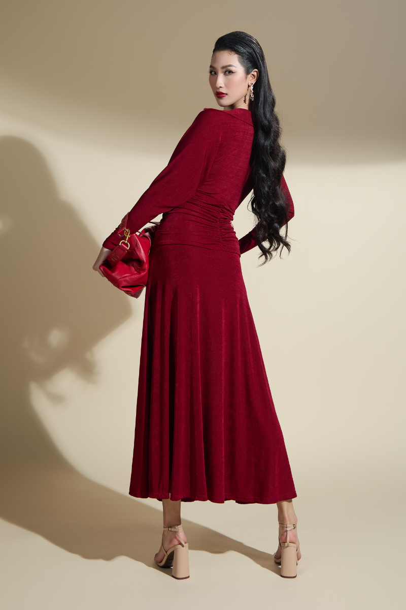 AYLEEN SLIT V WRAPAROUND NECK JERSEY MIDI DRESS - CULT MIA