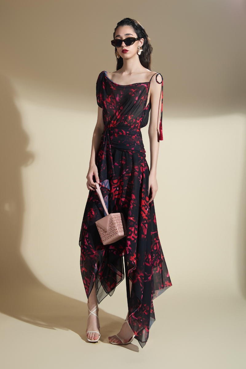 JESSICA A-LINE ASYMMETRIC SHOULDER MIDI DRESS - CULT MIA