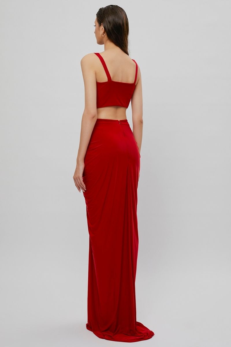 VALENTINA RED CORSET MAXI DRESS - CULT MIA