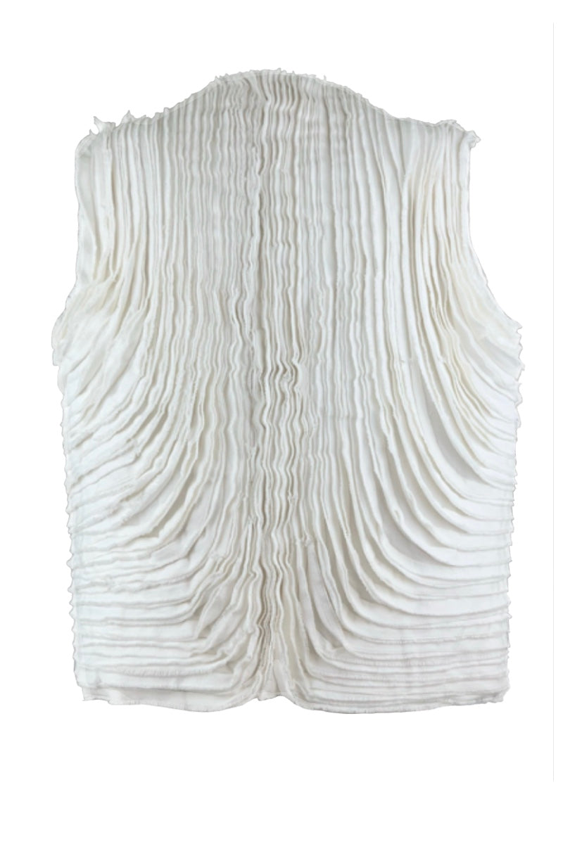 DENIM STRIP VEST IN IVORY - CULT MIA
