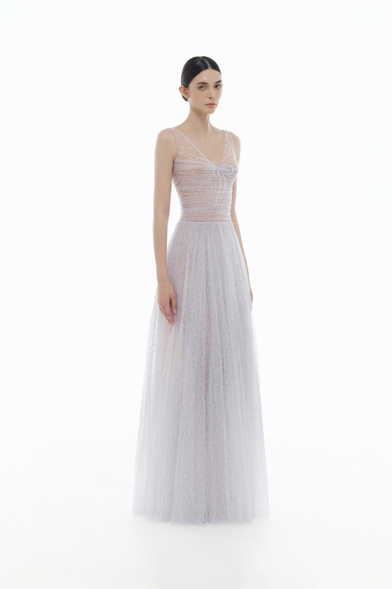 VIOLET V-NECK DRAPED MAXI DRESS - CULT MIA