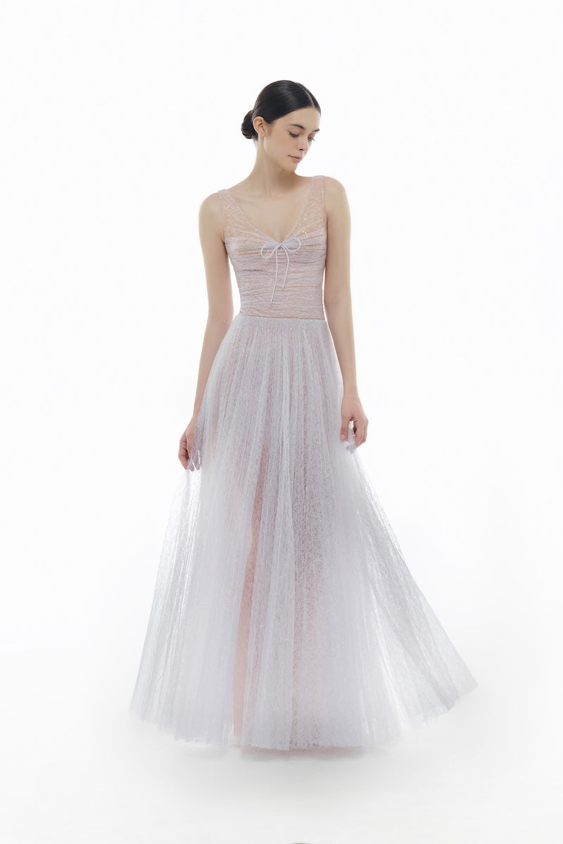 VIOLET V-NECK DRAPED MAXI DRESS - CULT MIA